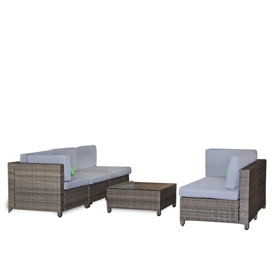 Milano Decor 5 Piece Outdoor Sofa Set Rattan Oatmeal Black