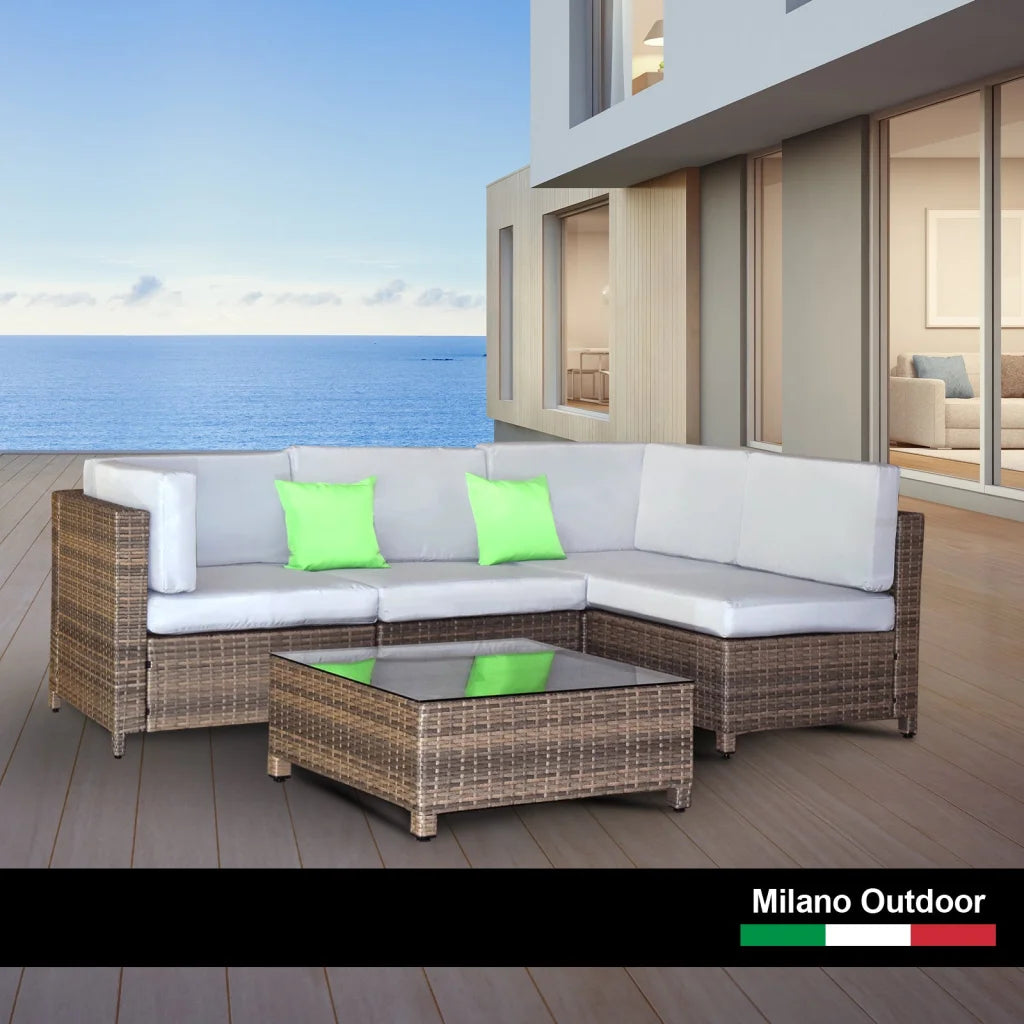 Milano Decor 5 Piece Outdoor Sofa Set Rattan Oatmeal Black