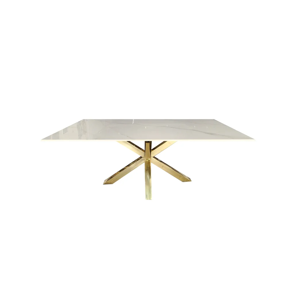 Miles Gold With White Marble Dining Table - 90cm x 180cm
