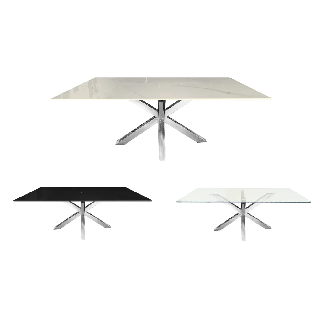 Miles Silver With White Marble Dining Table - 90cm x 180cm