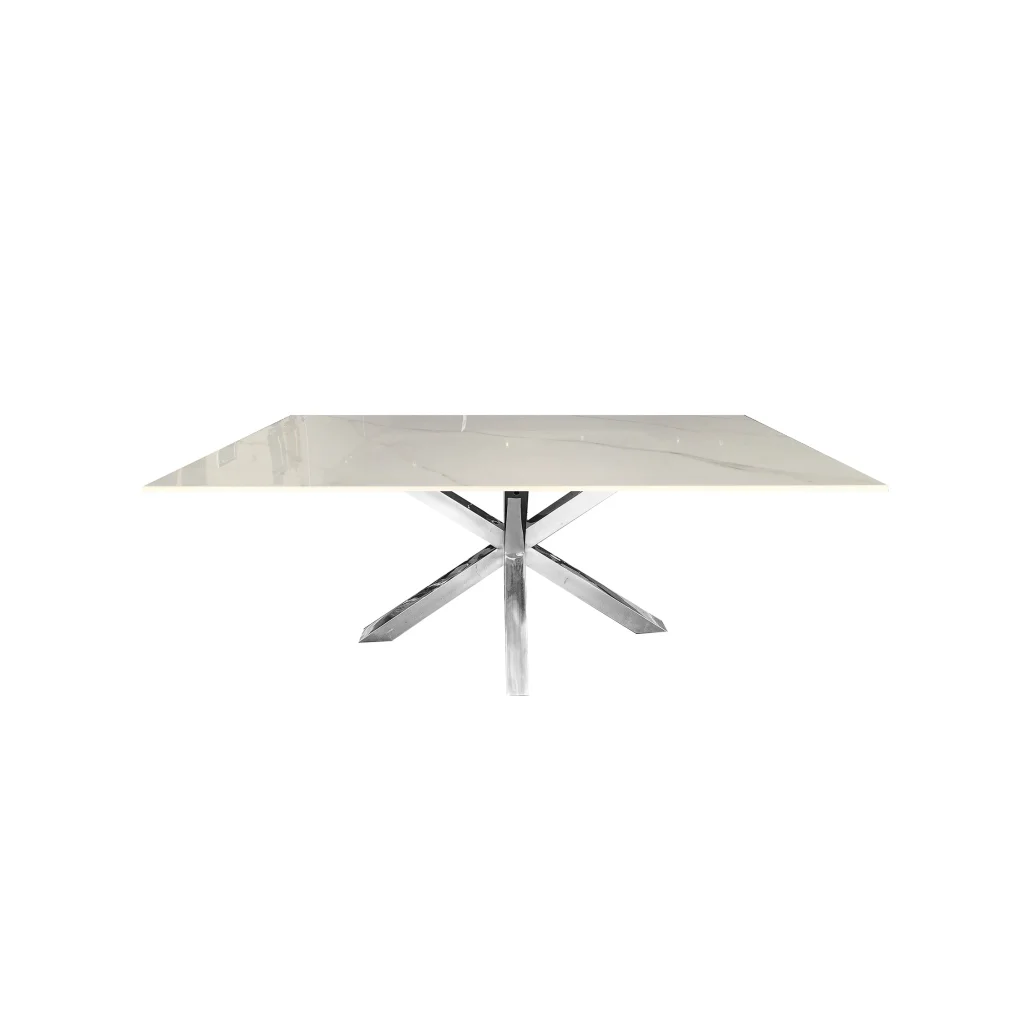 Miles Silver With White Marble Dining Table - 90cm x 180cm