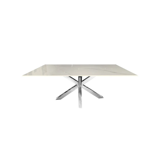 Miles Silver With White Marble Dining Table - 90cm x 180cm