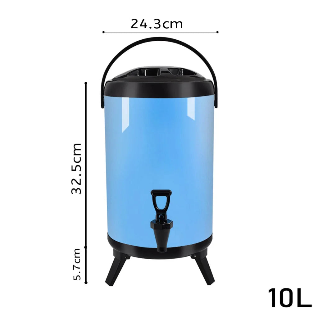 Milk Tea Barrel 10L Premium Stainless Steel Insulated Hot and Cold Beverage Dispenser Container with Faucet - Blue
