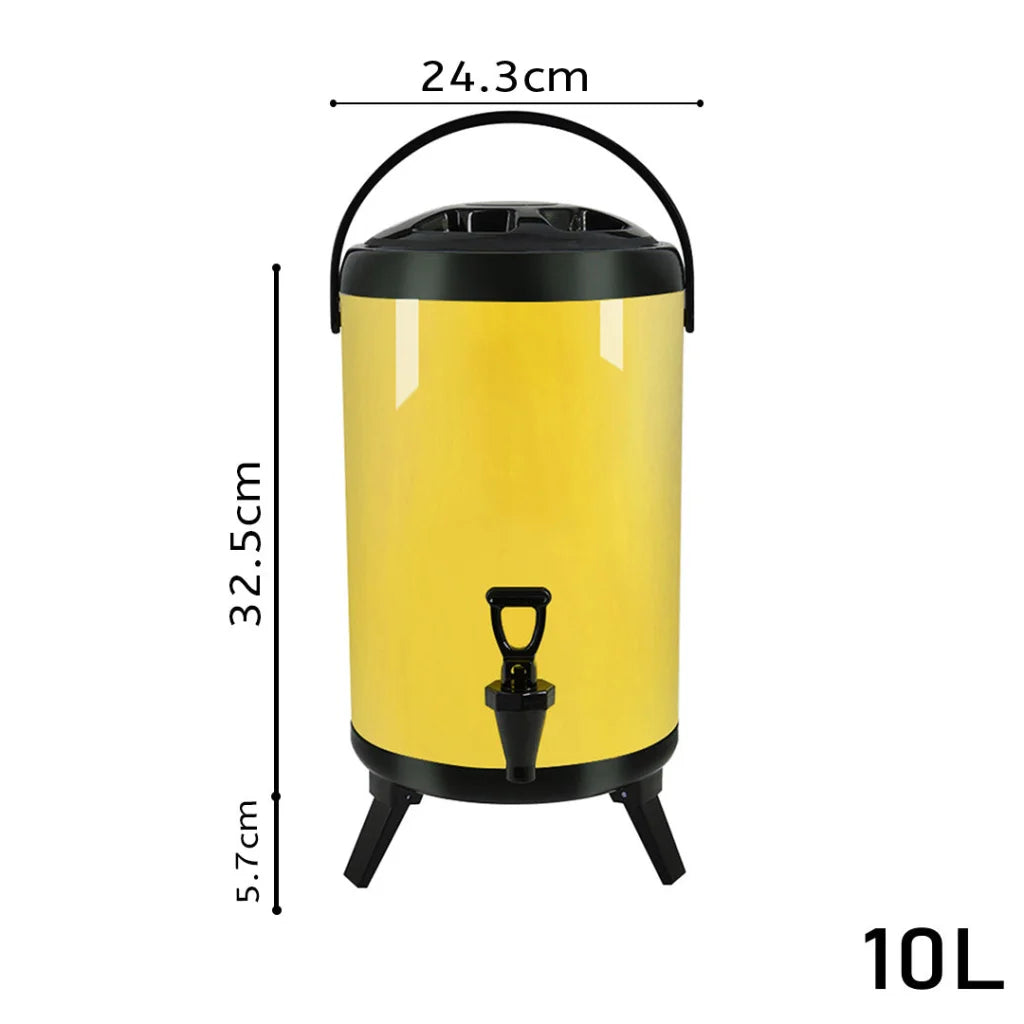 Milk Tea Barrel 10L Premium Stainless Steel Insulated Hot and Cold Beverage Dispenser Container with Faucet - Yellow