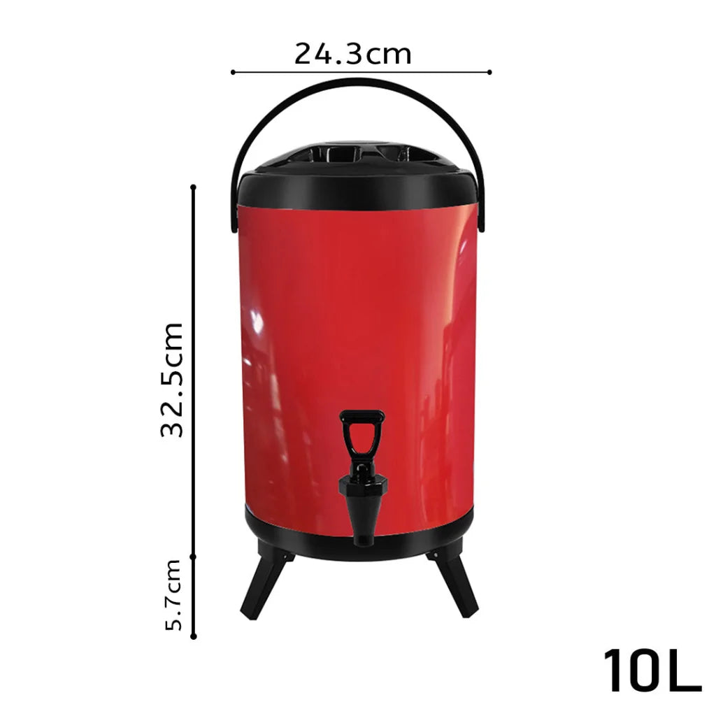 Milk Tea Barrel 10L Premium Stainless Steel Insulated Hot and Cold Beverage Dispenser Container with Faucet - Red
