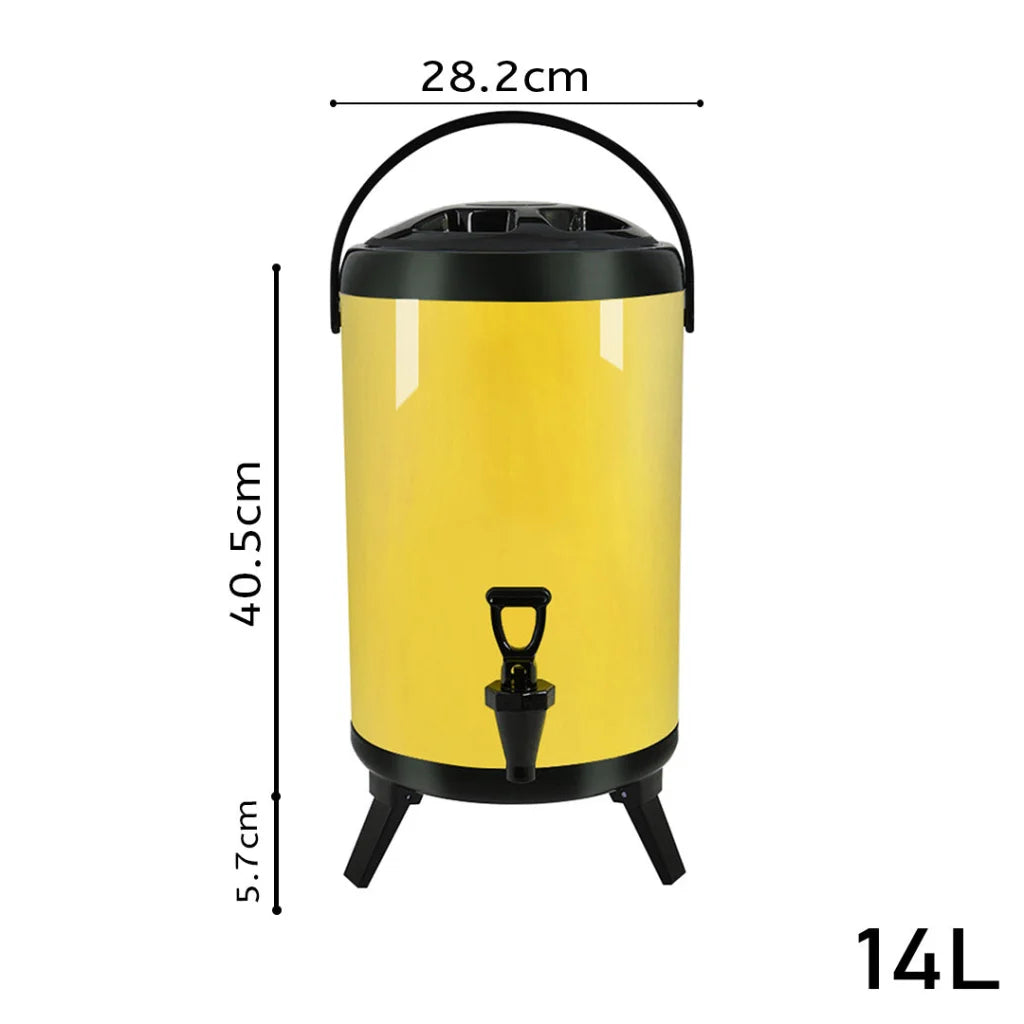 Milk Tea Barrel 14L Premium Stainless Steel Insulated Hot and Cold Beverage Dispenser Container with Faucet - Yellow