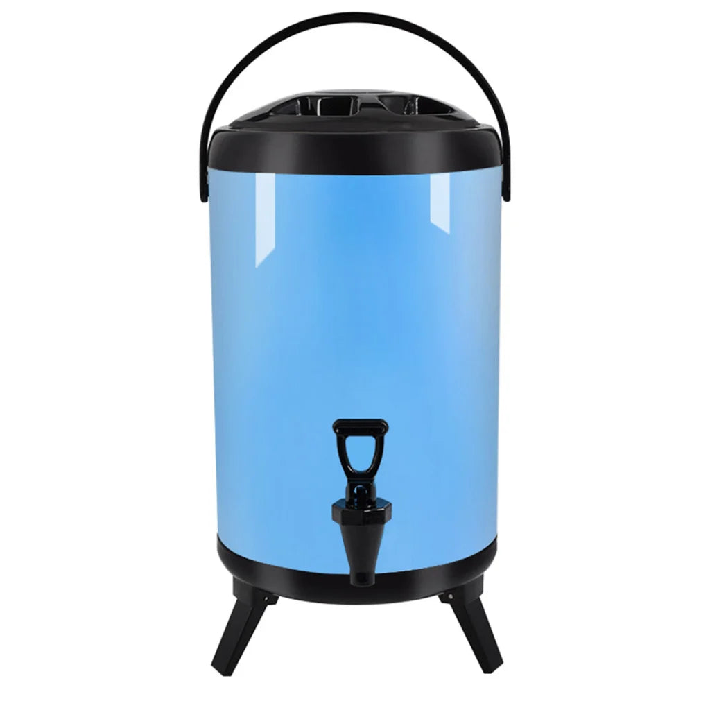 Milk Tea Barrel 14L Premium Stainless Steel Insulated Hot and Cold Beverage Dispenser Container with Faucet - Blue