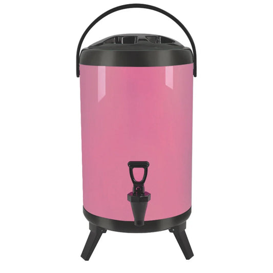 Milk Tea Barrel 14L Premium Stainless Steel Insulated Hot and Cold Beverage Dispenser Container with Faucet - Pink