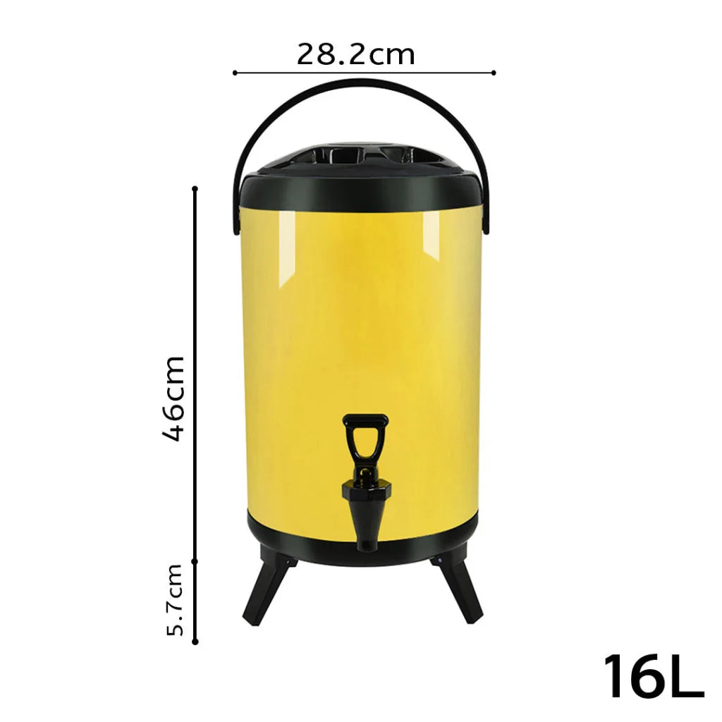 Milk Tea Barrel 16L Premium Stainless Steel Insulated Hot and Cold Beverage Dispenser Container with Faucet - Yellow