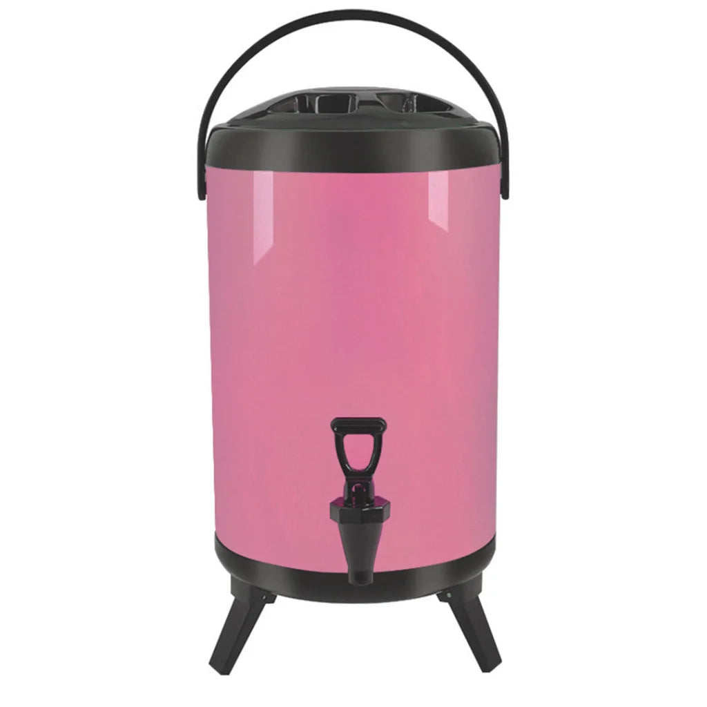 Milk Tea Barrel 16L Premium Stainless Steel Insulated Hot and Cold Beverage Dispenser Container with Faucet - Pink