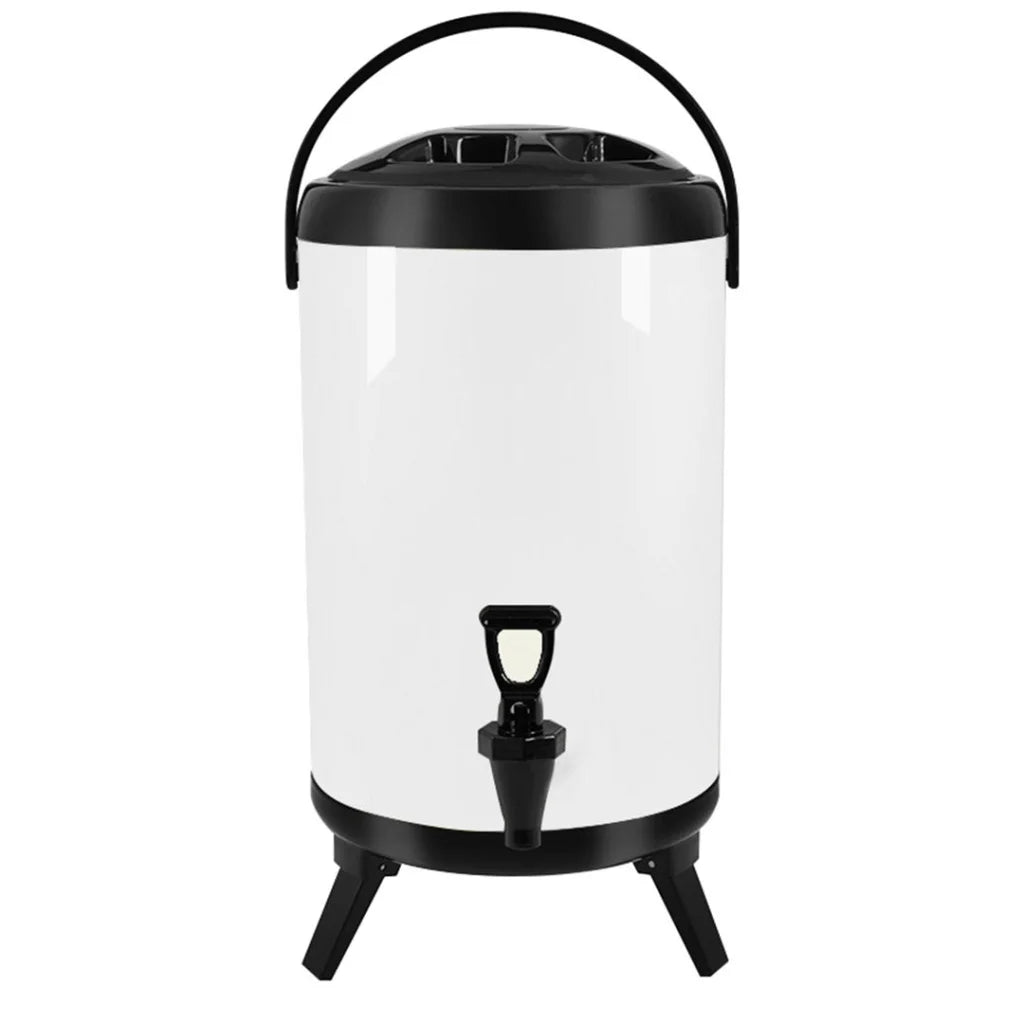 Milk Tea Barrel 16L Premium Stainless Steel Insulated Hot and Cold Beverage Dispenser Container with Faucet - White