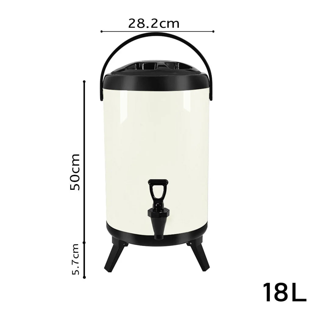 Milk Tea Barrel 18L Premium Stainless Steel Insulated Hot and Cold Beverage Dispenser Container with Faucet - White