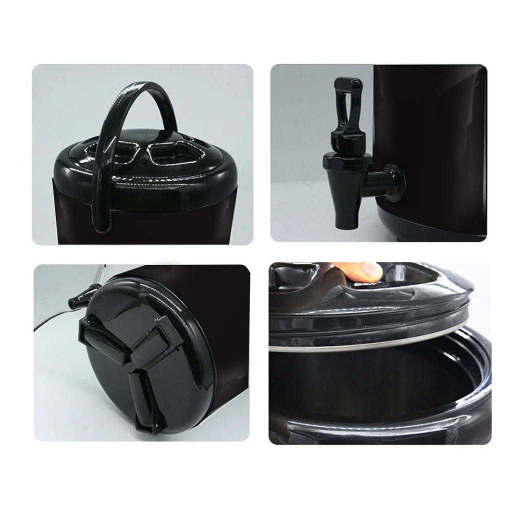 Milk Tea Barrel 18L Stainless Steel Insulated Hot and Cold Beverage Dispenser Container with Faucet - Black