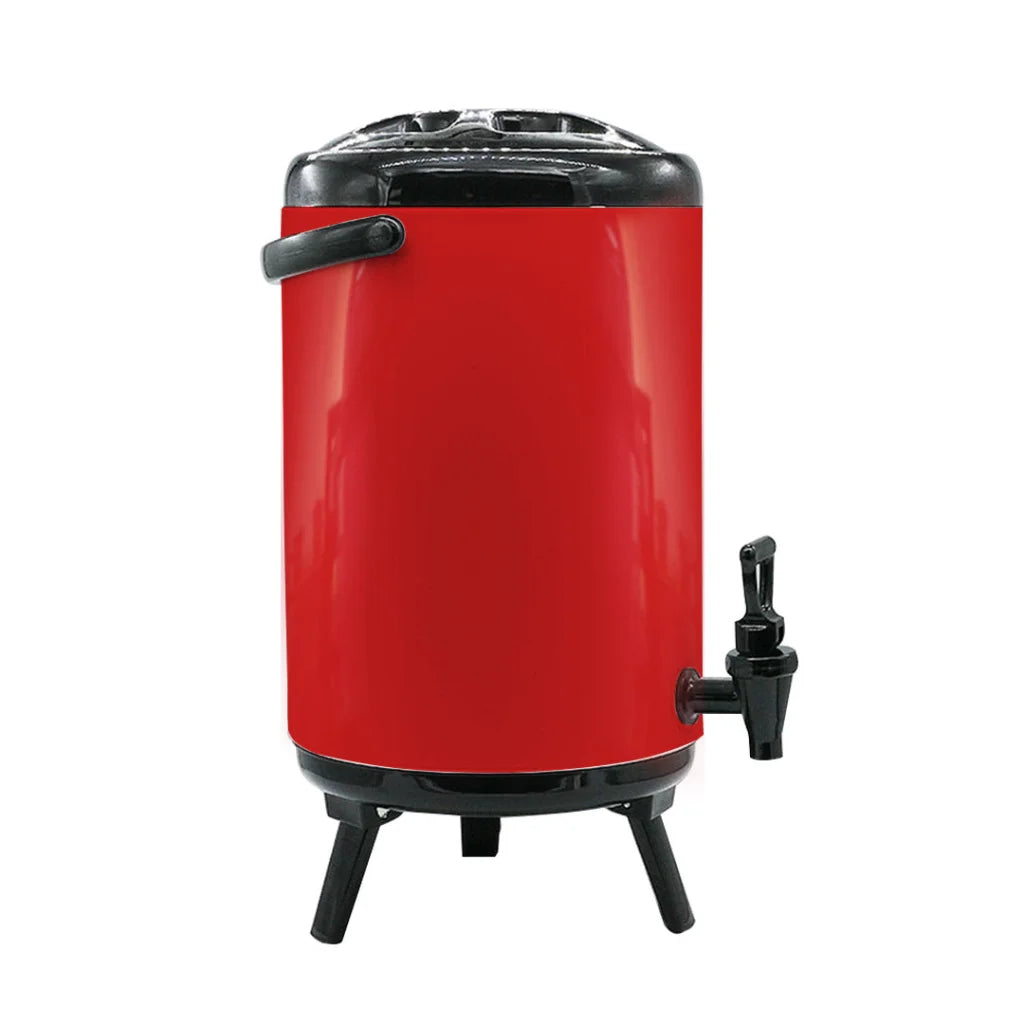 Milk Tea Barrel 8L Premium Stainless Steel Insulated Hot and Cold Beverage Dispenser Container with Faucet - Red