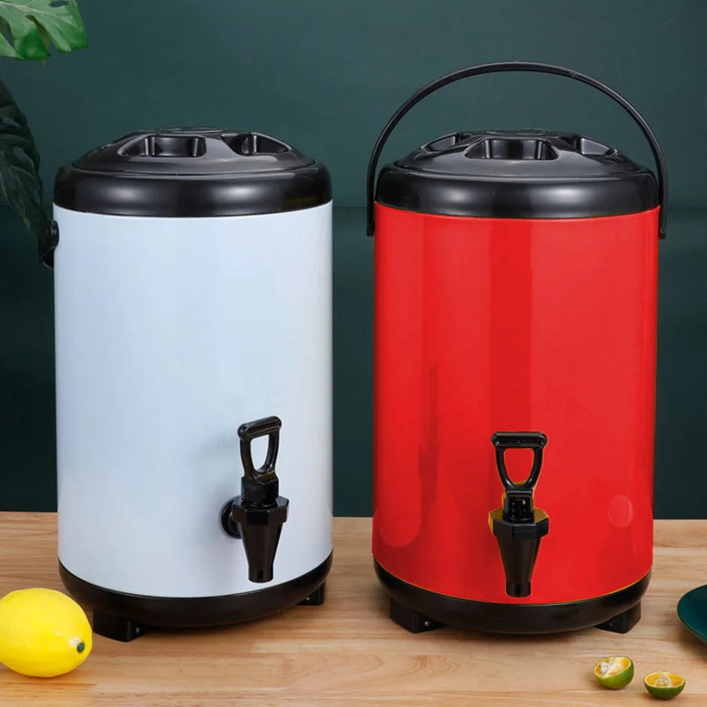 Milk Tea Barrel 8L Premium Stainless Steel Insulated Hot and Cold Beverage Dispenser Container with Faucet - Red