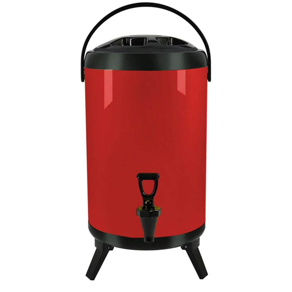 Milk Tea Barrel 8L Premium Stainless Steel Insulated Hot and Cold Beverage Dispenser Container with Faucet - Red