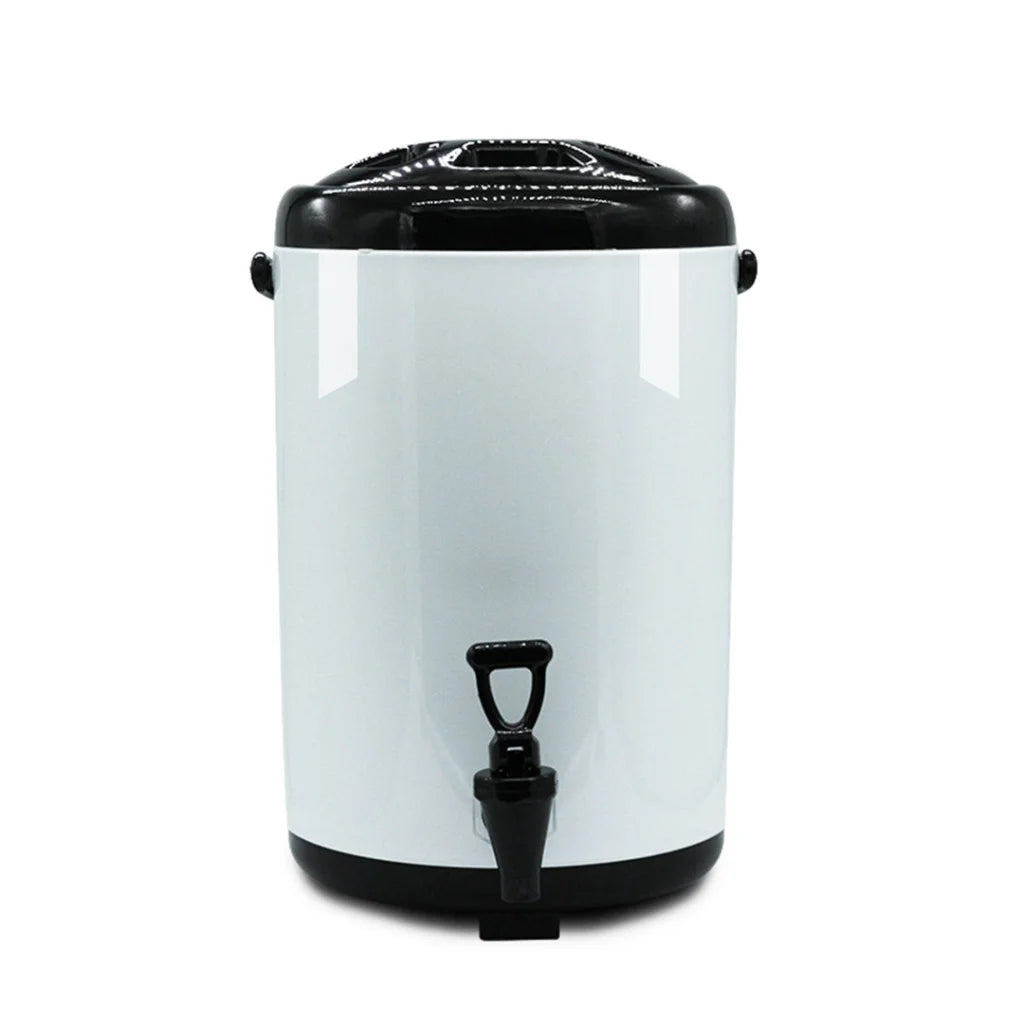 Milk Tea Barrel 8L Premium Stainless Steel Insulated Hot and Cold Beverage Dispenser Container with Faucet - White
