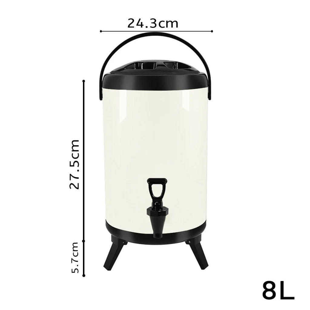 Milk Tea Barrel 8L Premium Stainless Steel Insulated Hot and Cold Beverage Dispenser Container with Faucet - White