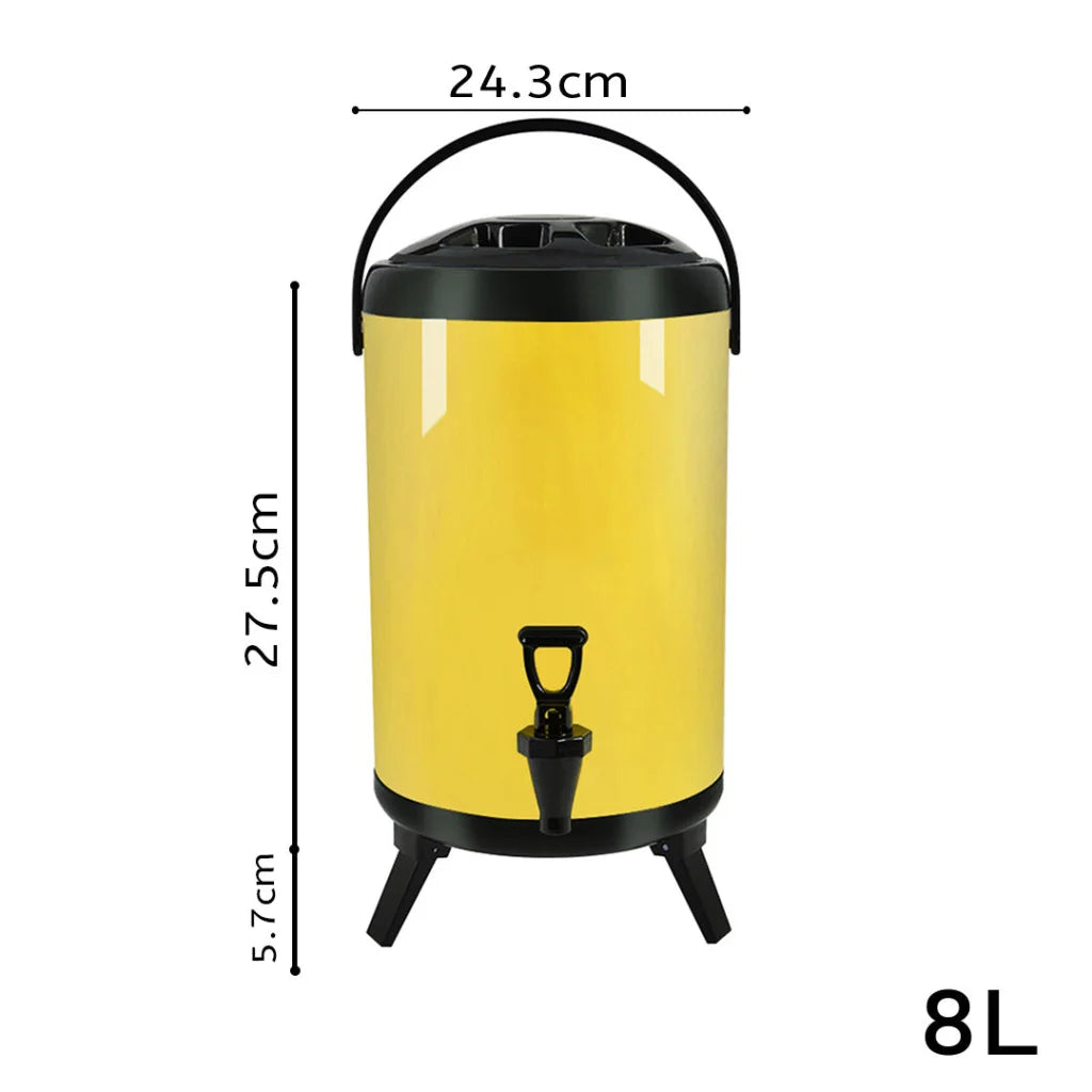 Milk Tea Barrel 8L Premium Stainless Steel Insulated Hot and Cold Beverage Dispenser Container with Faucet - Yellow