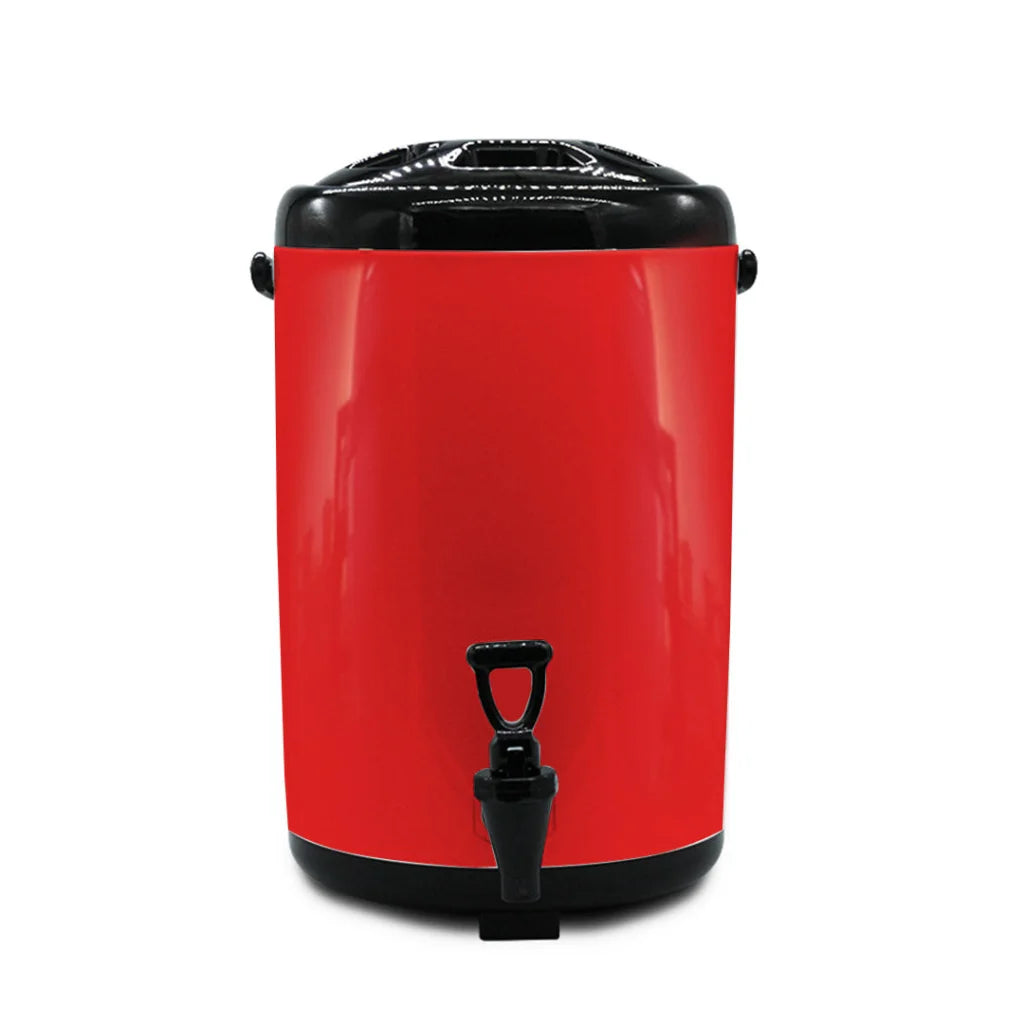 Milk Tea Barrel 8L Premium Stainless Steel Insulated Hot and Cold Beverage Dispenser Container with Faucet - Red