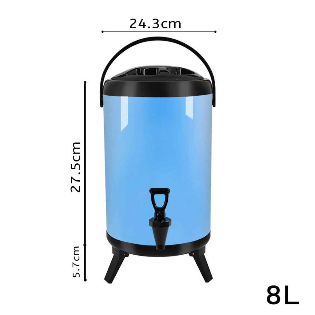 Milk Tea Barrel 8L Premium Stainless Steel Insulated Hot and Cold Beverage Dispenser Container with Faucet - Blue