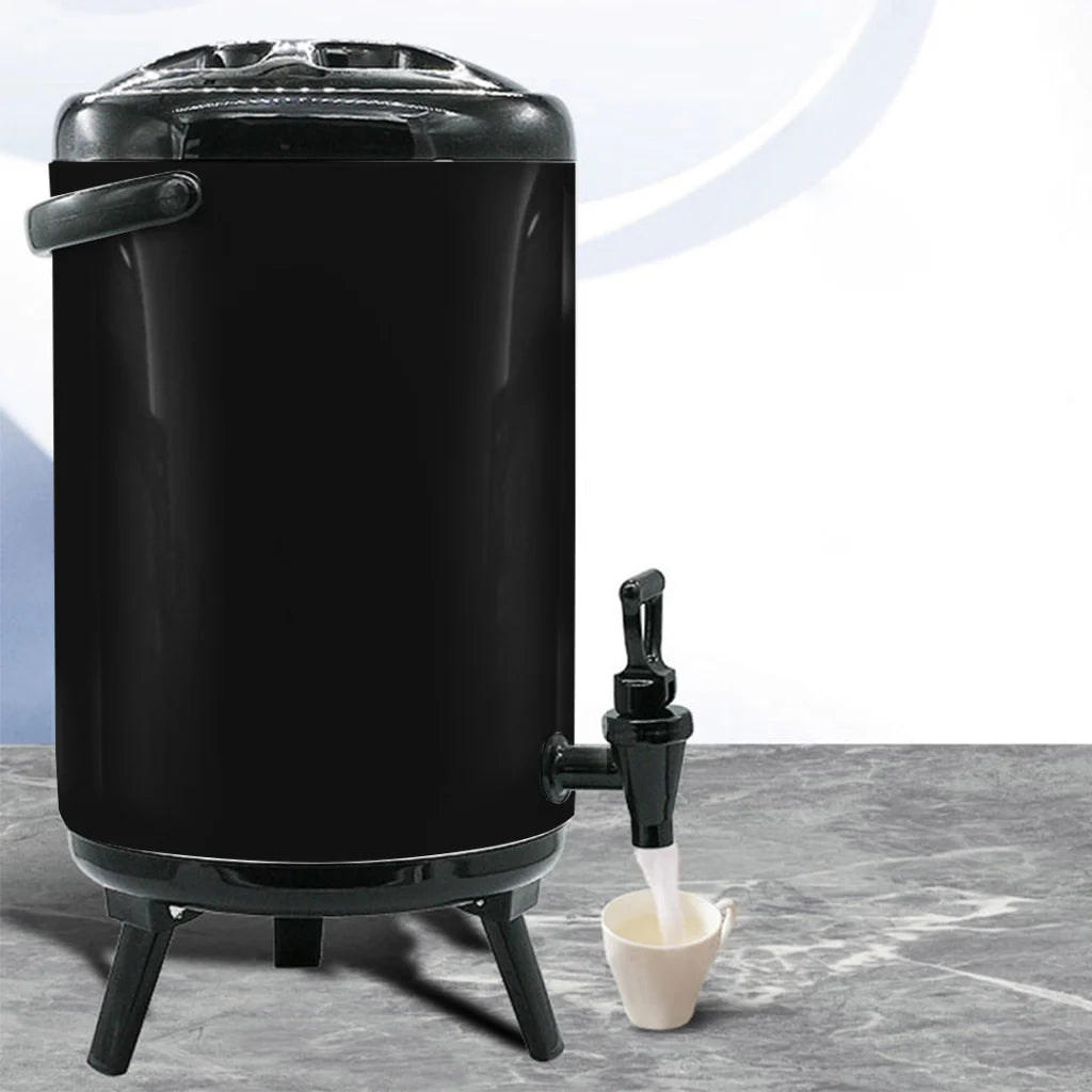 Milk Tea Barrel 8L Stainless Steel Insulated Hot and Cold Beverage Dispenser Container with Faucet - Black