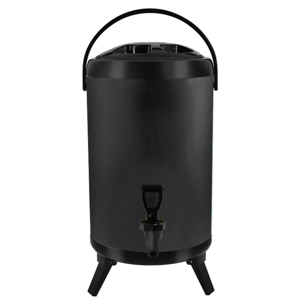 Milk Tea Barrel 8L Stainless Steel Insulated Hot and Cold Beverage Dispenser Container with Faucet - Black