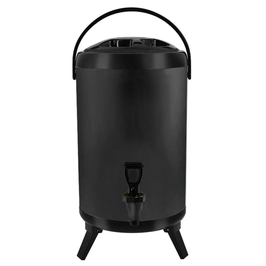 Milk Tea Barrel 8L Stainless Steel Insulated Hot and Cold Beverage Dispenser Container with Faucet - Black