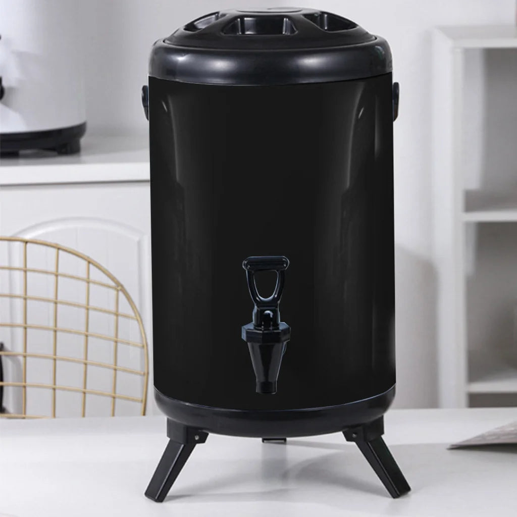Milk Tea Barrel 8L Stainless Steel Insulated Hot and Cold Beverage Dispenser Container with Faucet - Black