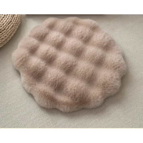 Milk tea color Plush Round Cat Mat - Soft Faux Fur Sleeping
