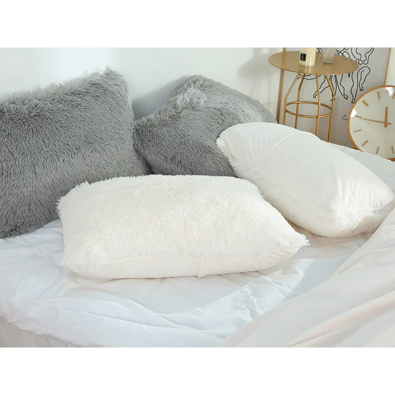 Milky White Faux Fur Pillowcase Set - Crystal Velvet Plush