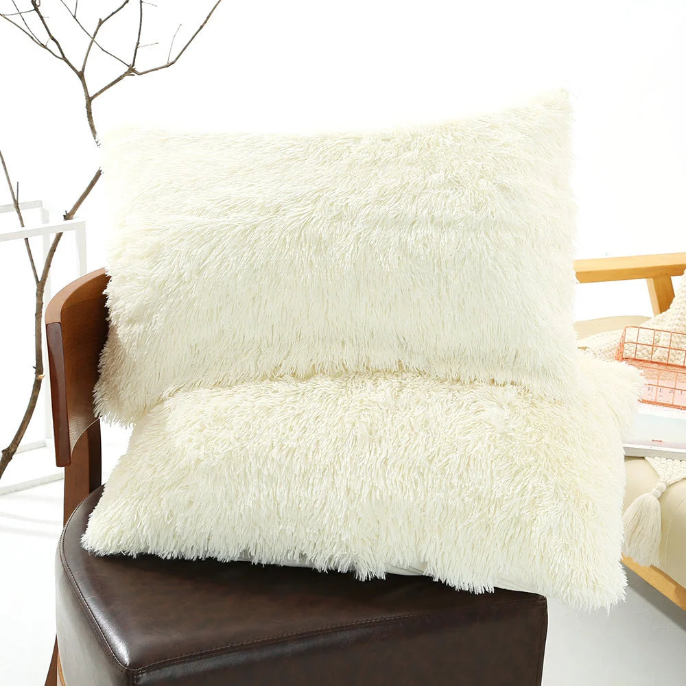 Milky White Faux Fur Pillowcase Set - Crystal Velvet Plush
