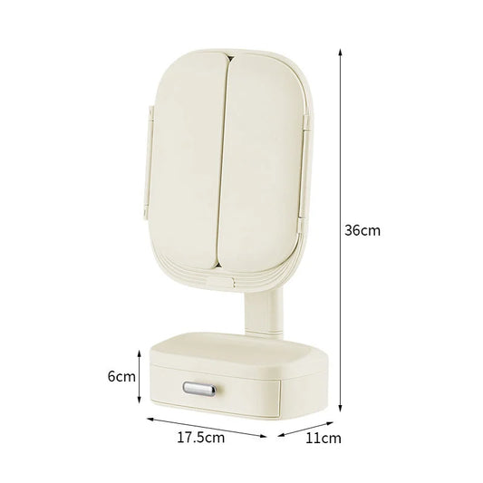 Milky White LED Lighted Tri-Fold Makeup Mirror with Storage