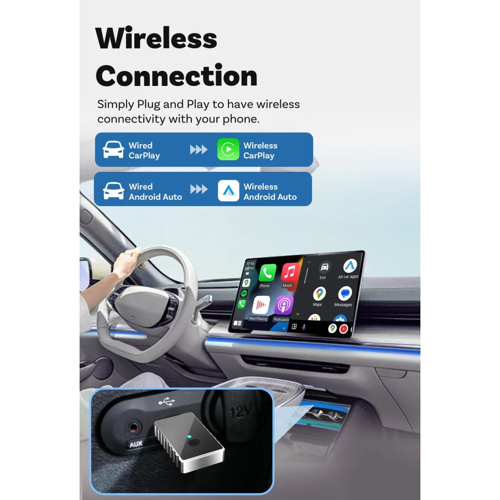 Mini 2-in-1 Wireless CarPlay & Android Auto Adapter - 5GHz