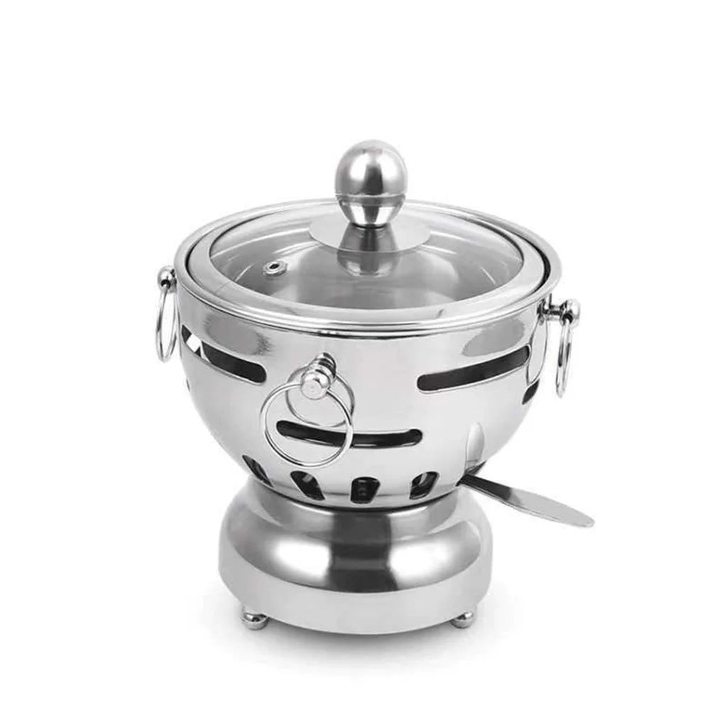 Mini Asian Buffet Hot Pot Premium Stainless Steel Single Person Shabu Alcohol Stove Burner with Glass Lid