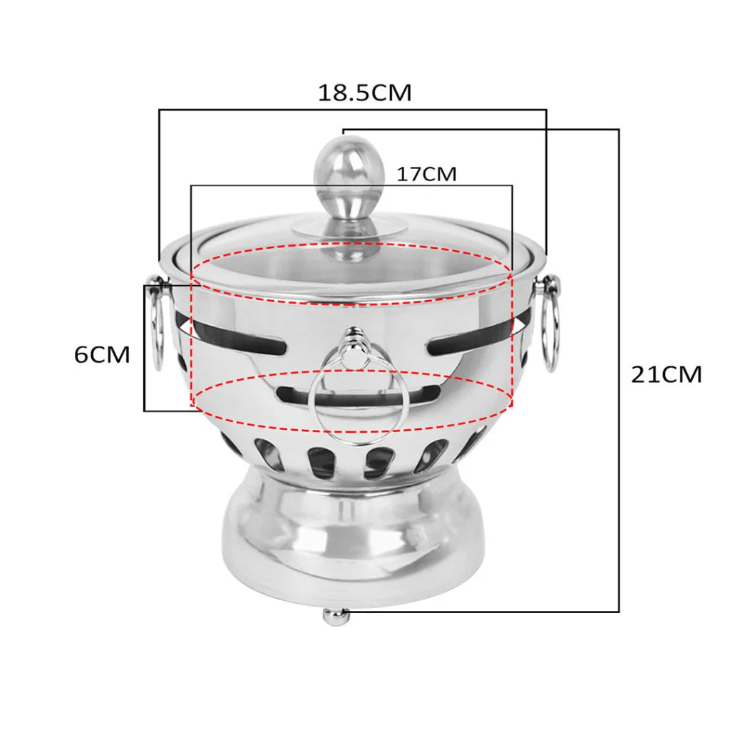 Mini Asian Buffet Hot Pot Premium Stainless Steel Single Person Shabu Alcohol Stove Burner with Glass Lid