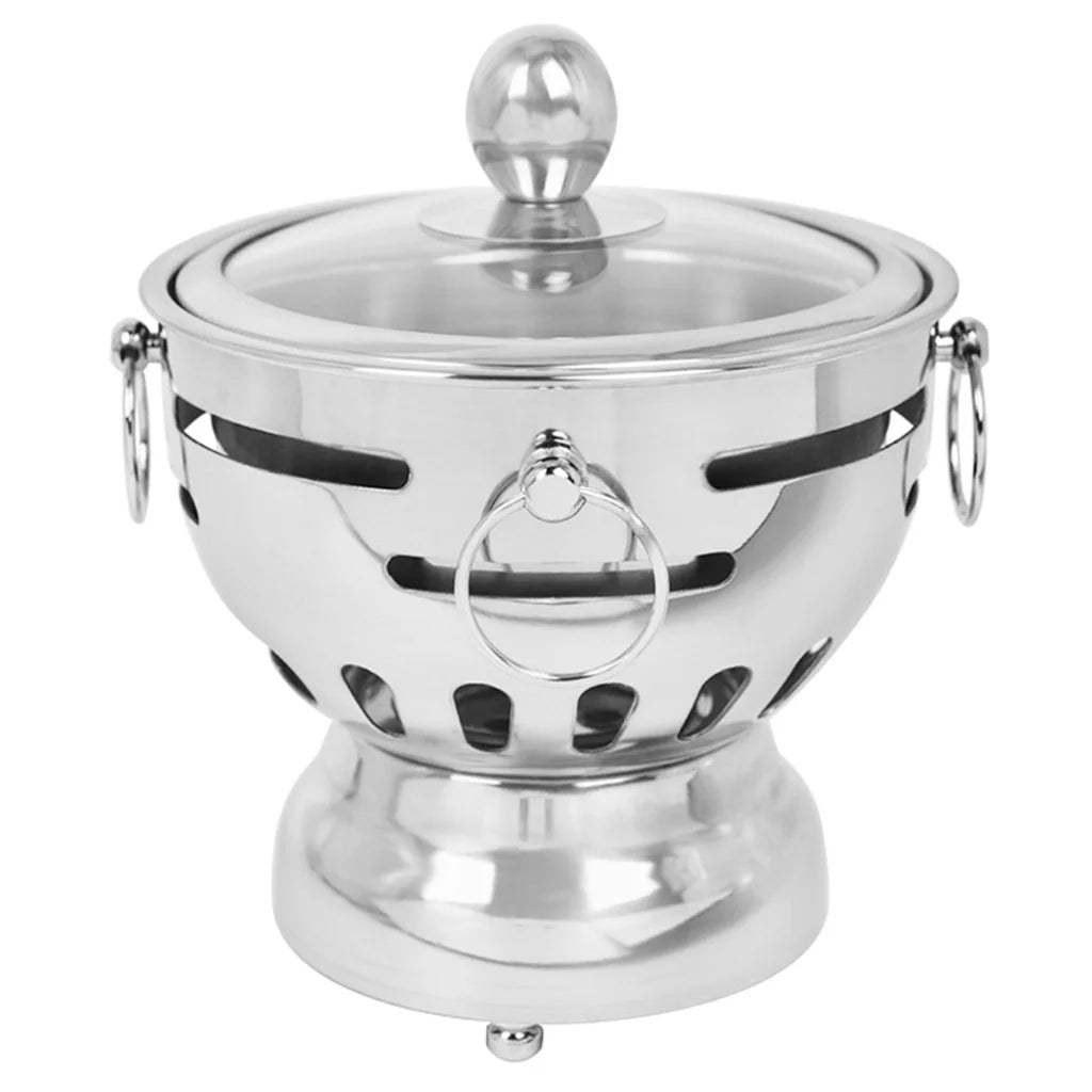 Mini Asian Buffet Hot Pot Premium Stainless Steel Single Person Shabu Alcohol Stove Burner with Glass Lid
