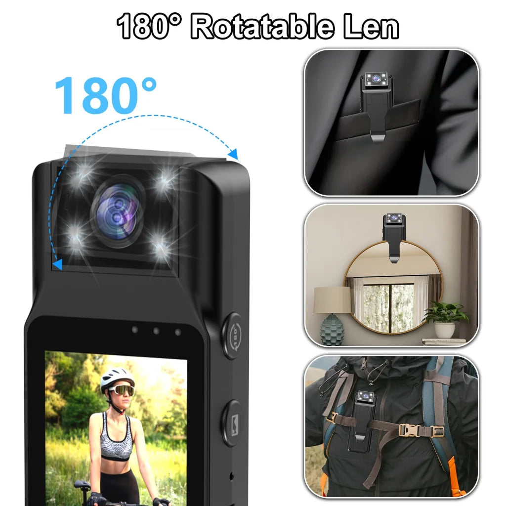 Mini Body Camera with 180 Rotatable Lens Night Vision &