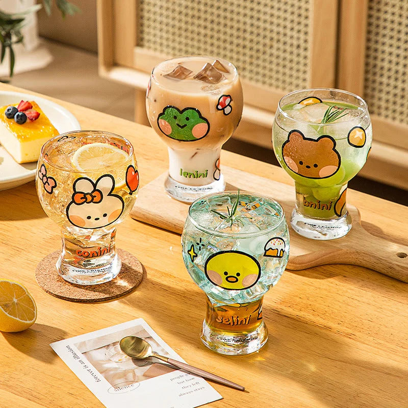 Mini Cartoon Glass Tumbler 400ml,Cute Beer and Juice Cup