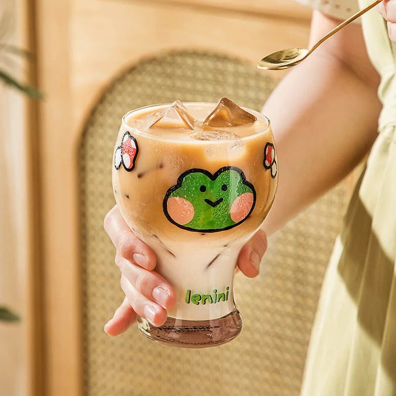 Mini Cartoon Glass Tumbler 400ml,Cute Beer and Juice Cup
