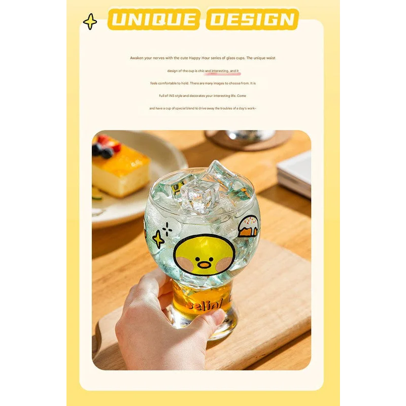 Mini Cartoon Glass Tumbler 400ml,Cute Beer and Juice Cup