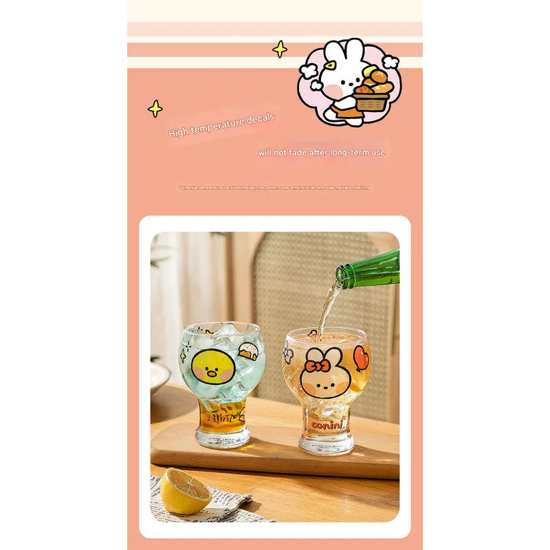 Mini Cartoon Glass Tumbler 400ml,Cute Beer and Juice Cup