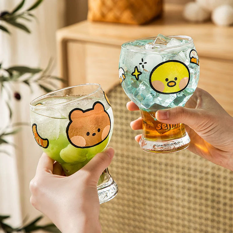 Mini Cartoon Glass Tumbler 400ml,Cute Beer and Juice Cup
