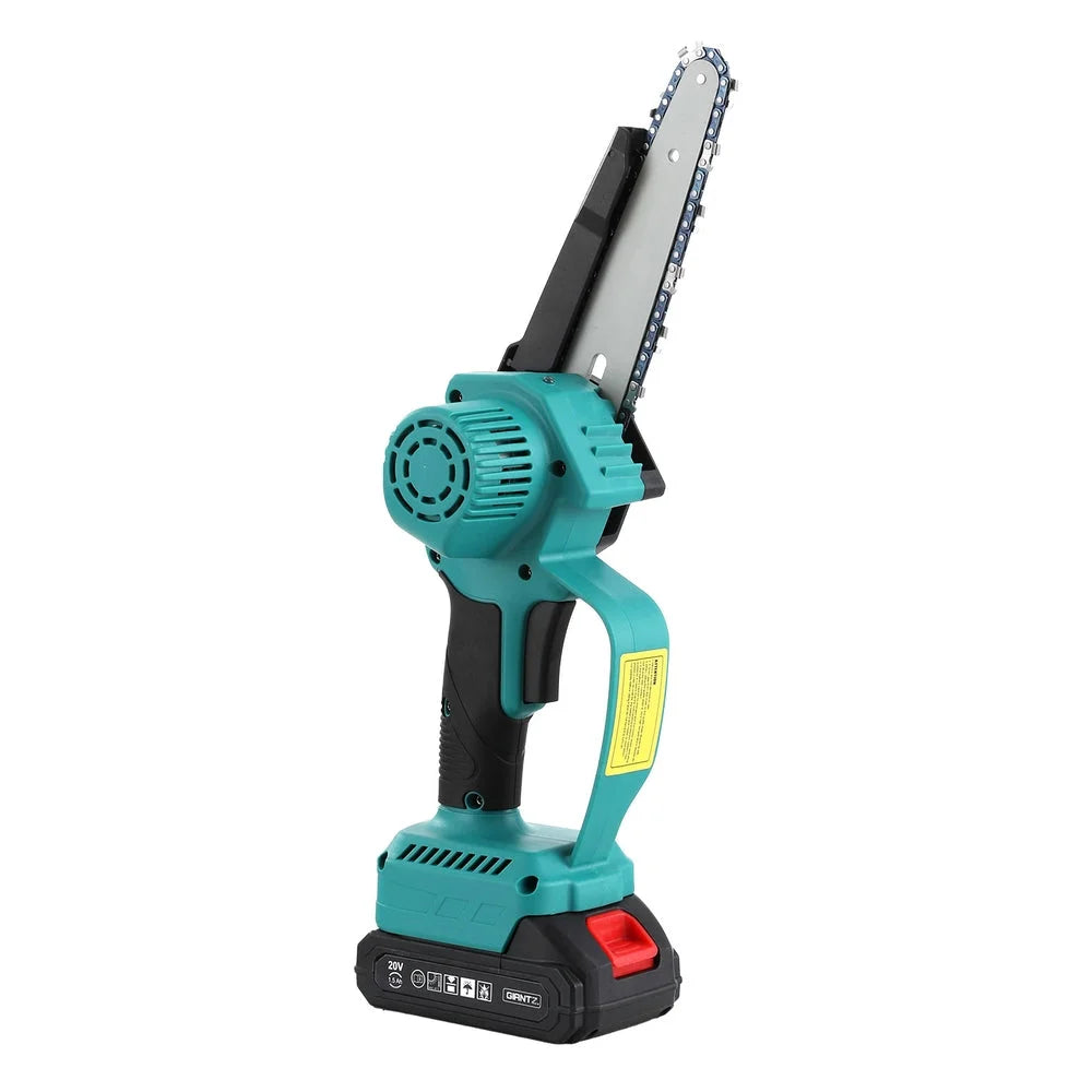 Wood chainsaw with petrol motor housing and chain bar