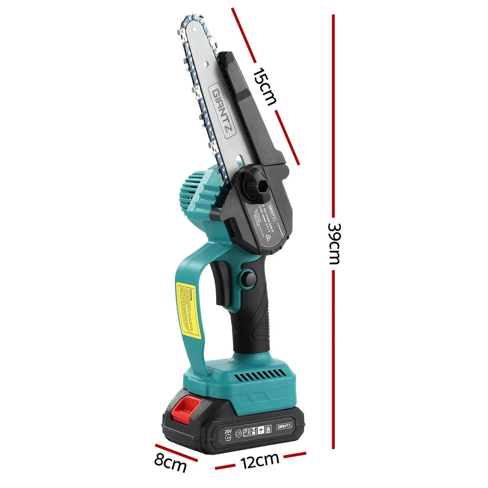 Wood chainsaw with rear grip and protective handle guard