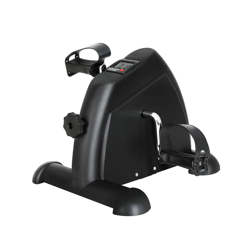Exercise bike with compact pedal frame and digital display