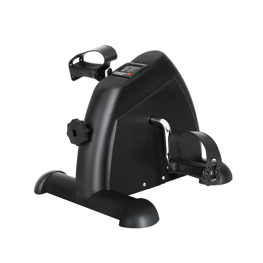 Exercise bike with compact pedal frame and digital display