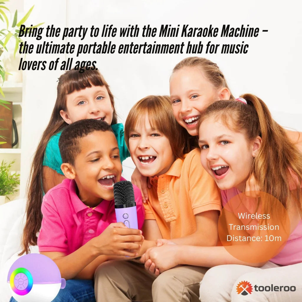 Mini karaoke machine with 2x wireless microphones bluetooth speaker