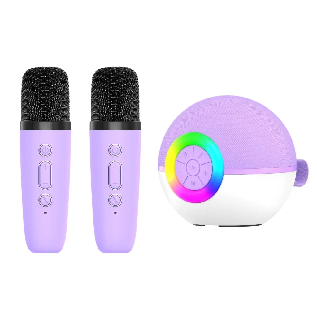 Mini karaoke machine with 2x wireless microphones bluetooth