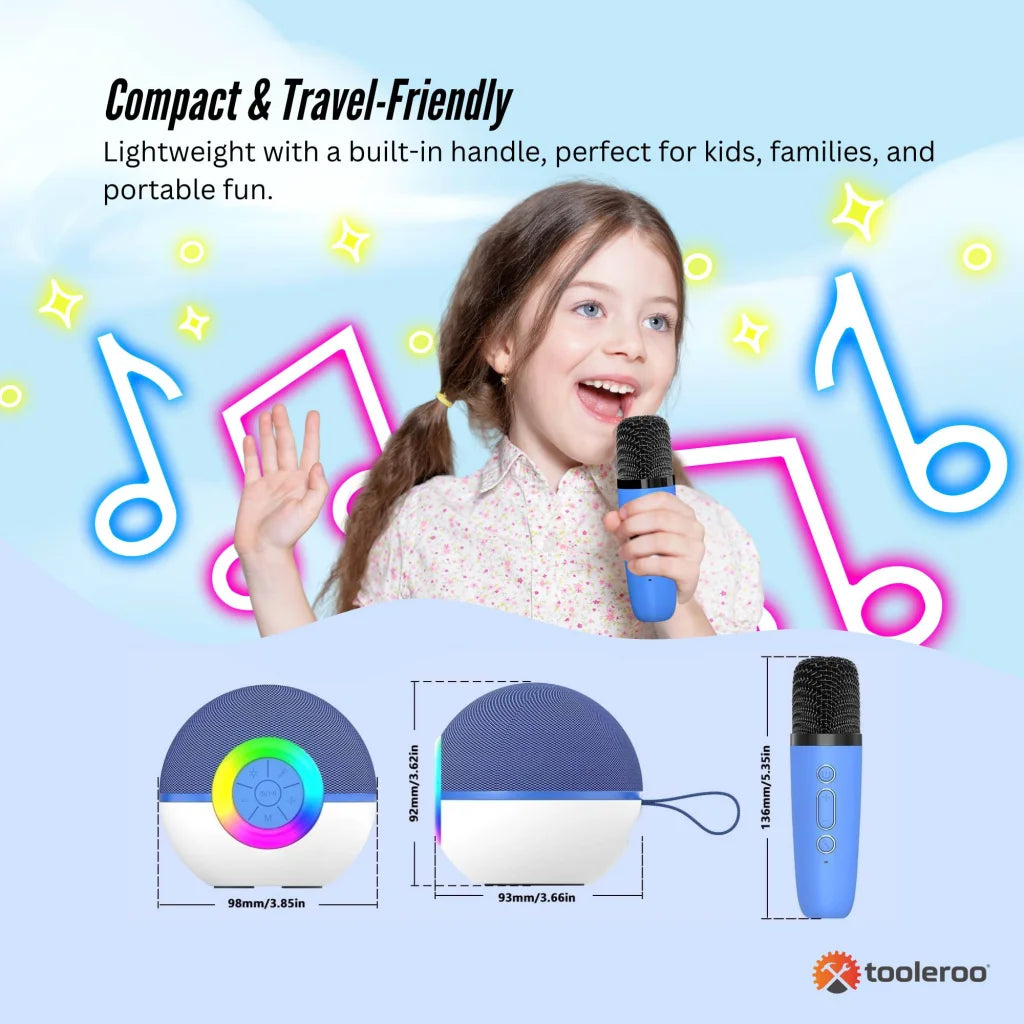 Mini Karaoke Machine 2x Wireless Microphones Blue